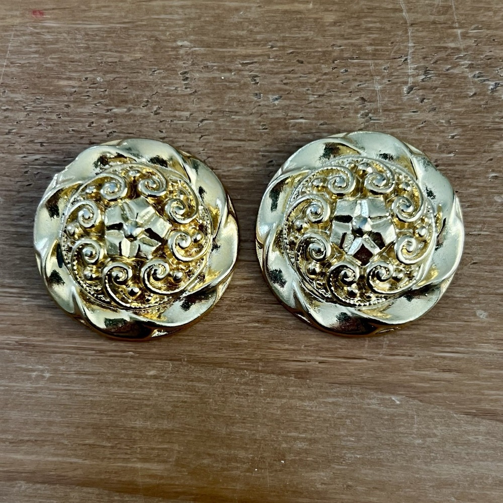 Vintage Shoe Clips Signed Bluette Made in France‎ Round Gold Tone Classic Style - Picture 2 of 5